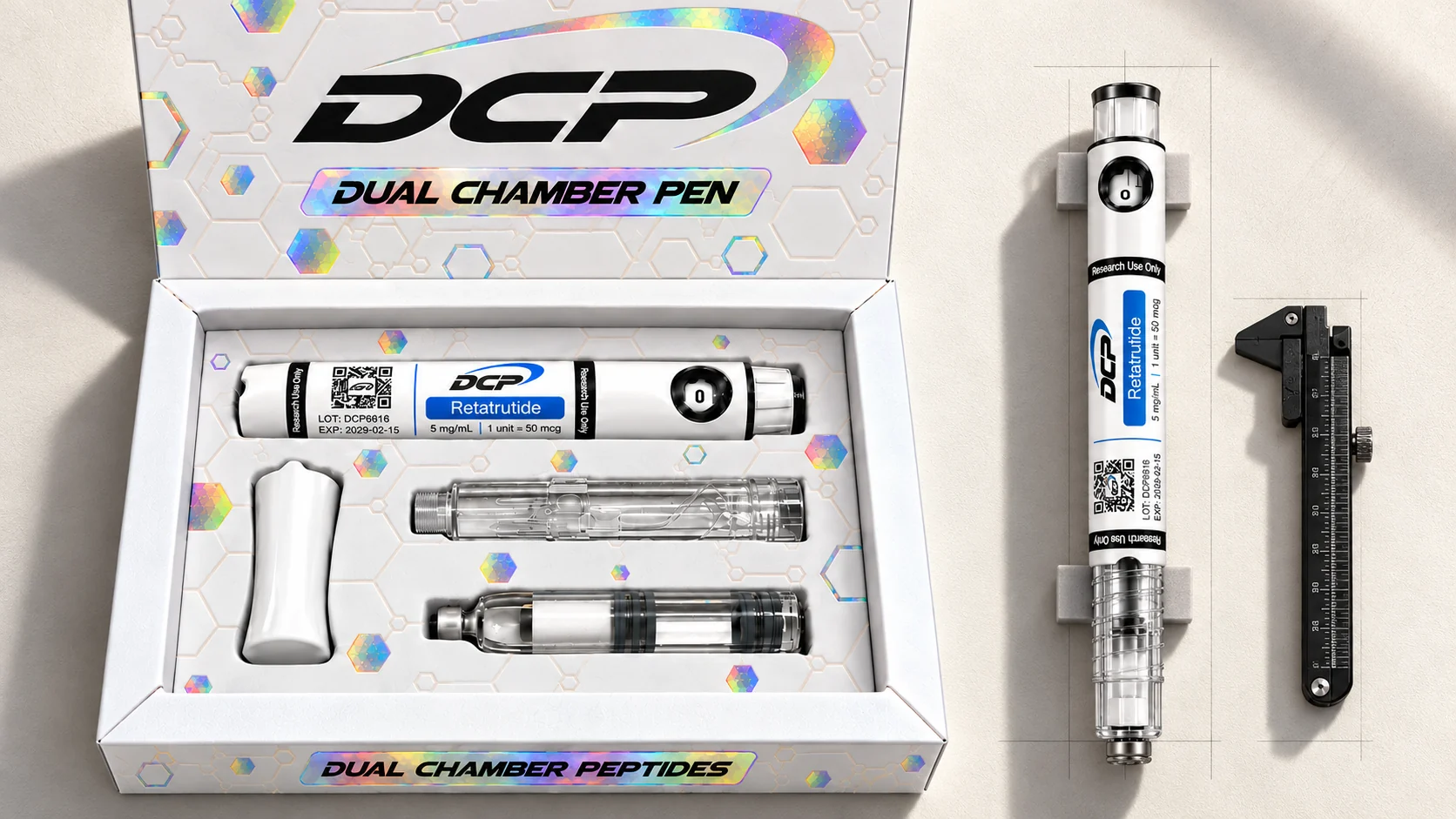 Dual Chamber Peptides — Εκδοτική σύνθεση προϊόντων· δεν είναι φωτογραφία πραγματικών εγκαταστάσεων, αξεσουάρ ή αποτελεσμάτων δοκιμών.
